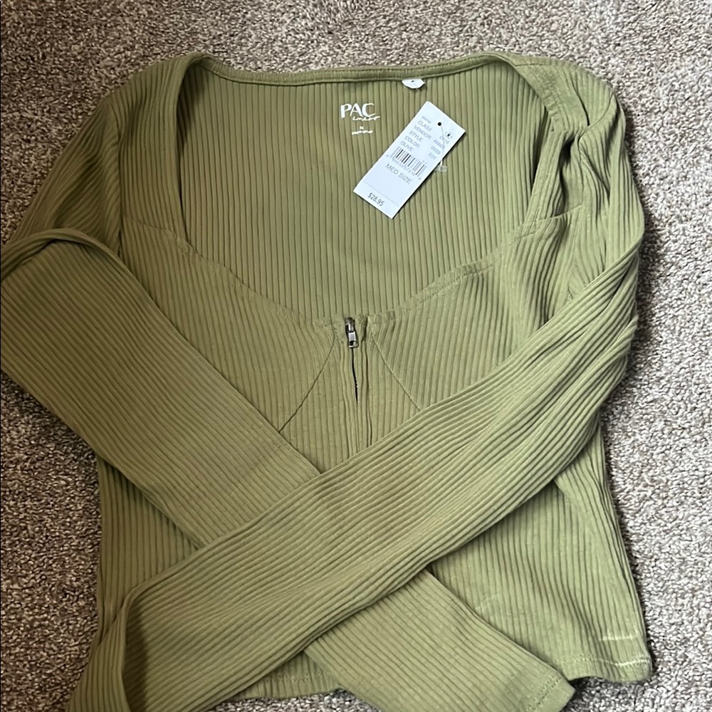Women's Olive Green Ribbed Top